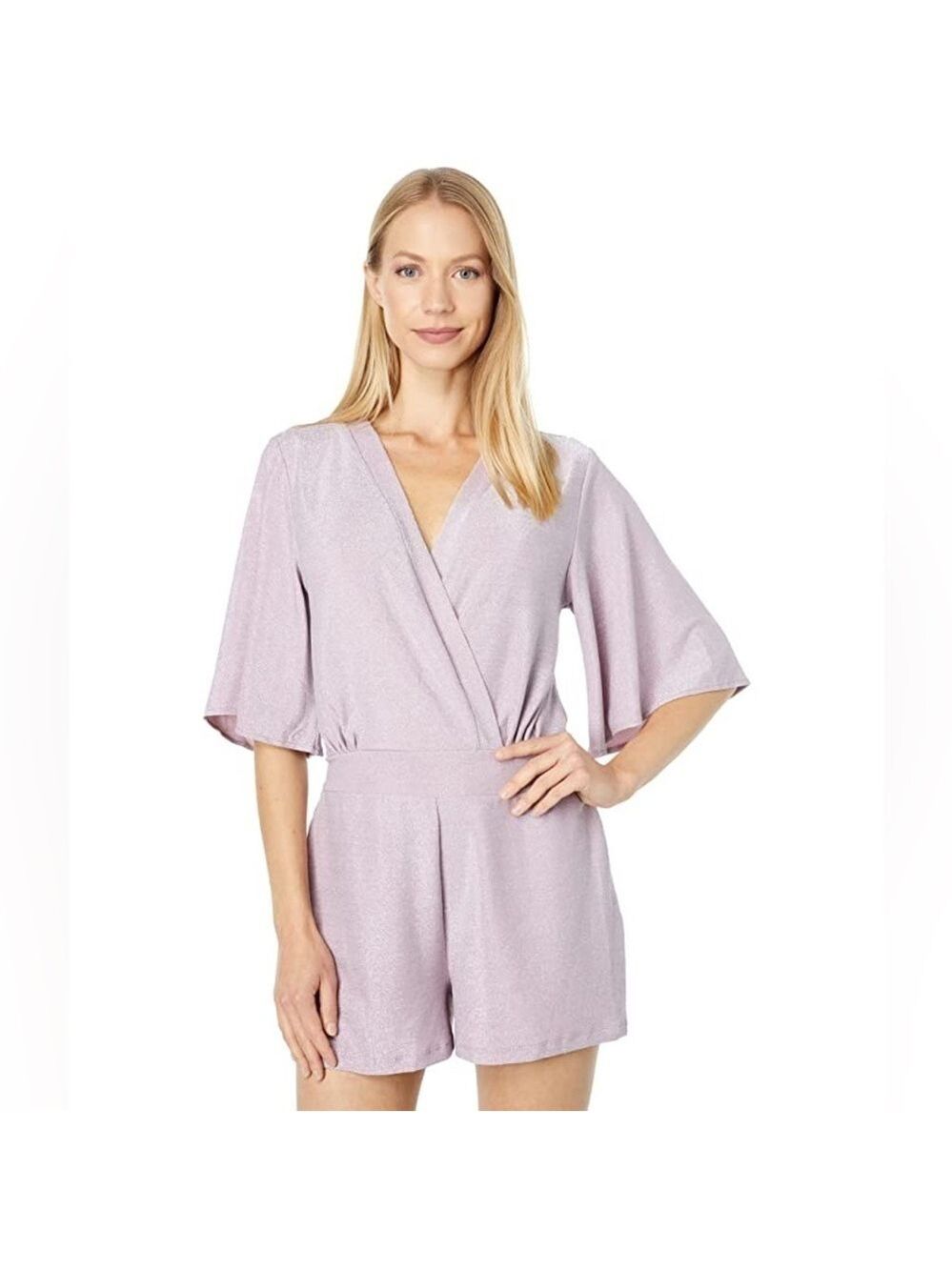 Bebe Flutter Sleeve Metallic Romper XL Purple